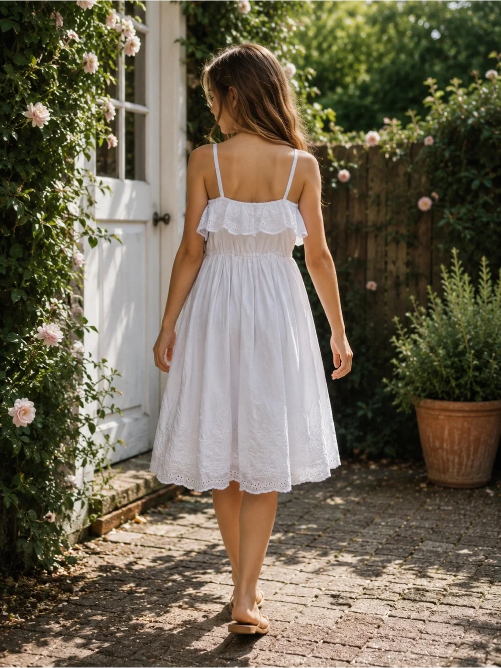 Vintage Old Navy Girls White Eyelet Sundress XL Boho Cottagecore Cotton